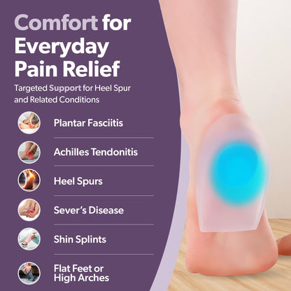 Plantar & Achilles Heel Spur Shoe Inserts - Silicone Pain Relief Gel Cup Cushions (Pair)
