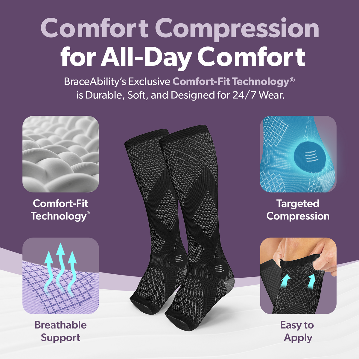 Compression Socks for Circulation - 20-30 mmHg Knee High Neuropathy Open Toe Stockings for Men or Women (Pair)