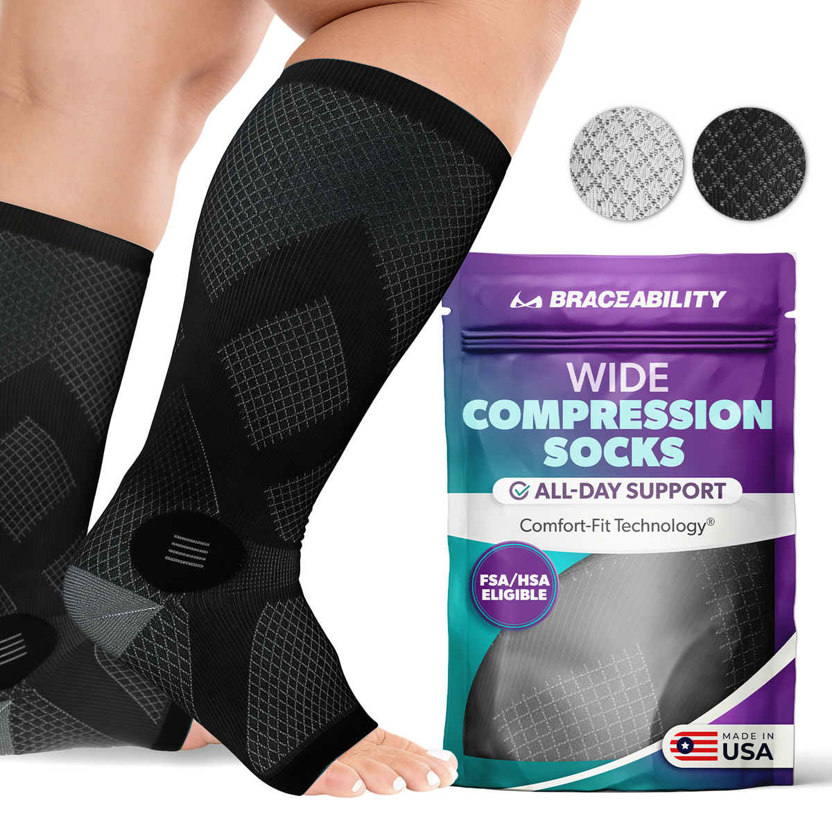 Compression Socks for Circulation - 20-30 mmHg Knee High Neuropathy Open Toe Stockings for Men or Women (Pair)