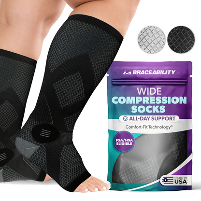 Compression Socks for Circulation - 20-30 mmHg Knee High Neuropathy Open Toe Stockings for Men or Women (Pair)