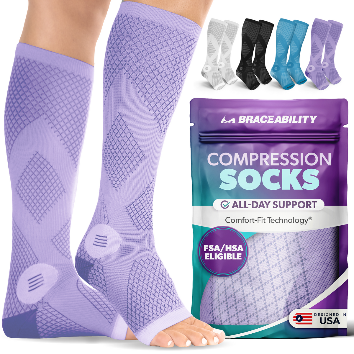 Compression Socks for Circulation - 20-30 mmHg Knee High Neuropathy Open Toe Stockings for Men or Women (Pair)