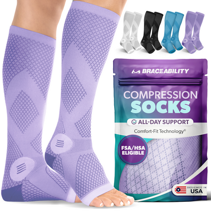 Compression Socks for Circulation - 20-30 mmHg Knee High Neuropathy Open Toe Stockings for Men or Women (Pair)