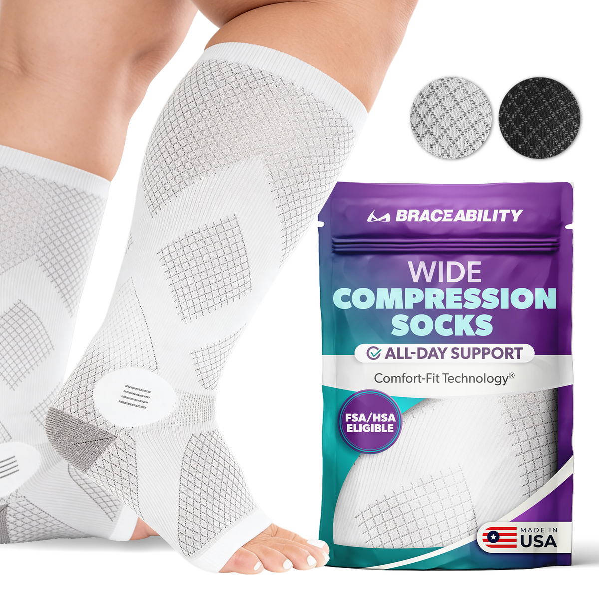 Compression Socks for Circulation - 20-30 mmHg Knee High Neuropathy Open Toe Stockings for Men or Women (Pair)