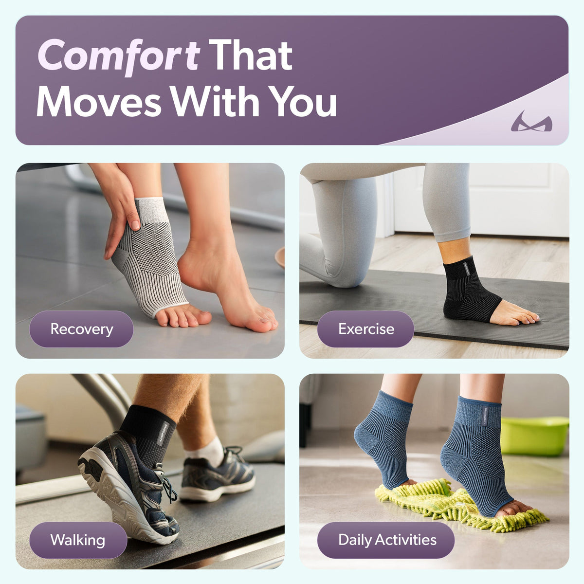 Comfort Knit Ankle Compression Sleeve - Soft Foot Brace for Swelling, Plantar Fasciitis, Tendonitis, Arthritis Pain Relief (1 Sleeve)
