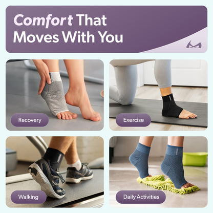 Comfort Knit Ankle Compression Sleeve - Soft Foot Brace for Swelling, Plantar Fasciitis, Tendonitis, Arthritis Pain Relief (1 Sleeve)