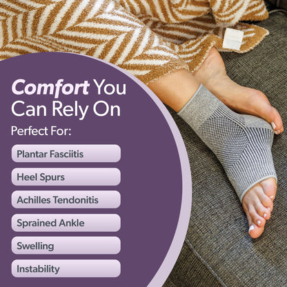 Comfort Knit Ankle Compression Sleeve - Soft Foot Brace for Swelling, Plantar Fasciitis, Tendonitis, Arthritis Pain Relief (1 Sleeve)