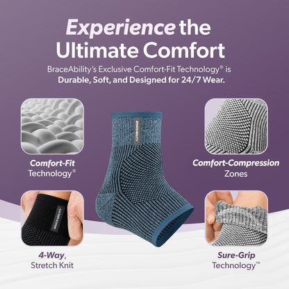 Comfort Knit Ankle Compression Sleeve - Soft Foot Brace for Swelling, Plantar Fasciitis, Tendonitis, Arthritis Pain Relief (1 Sleeve)