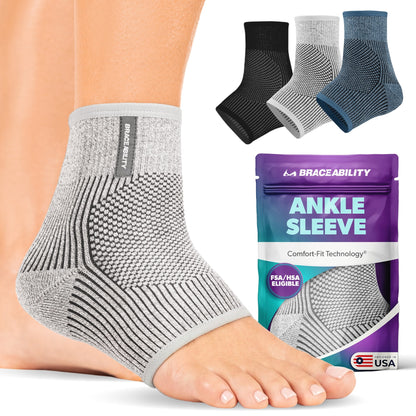 Comfort Knit Ankle Compression Sleeve - Soft Foot Brace for Swelling, Plantar Fasciitis, Tendonitis, Arthritis Pain Relief (1 Sleeve)