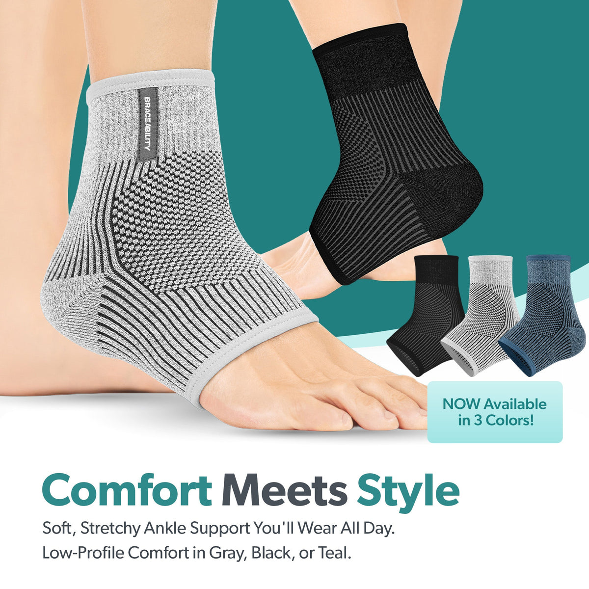 Comfort Knit Ankle Compression Sleeve - Soft Foot Brace for Swelling, Plantar Fasciitis, Tendonitis, Arthritis Pain Relief (1 Sleeve)