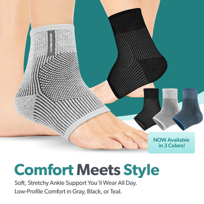 Comfort Knit Ankle Compression Sleeve - Soft Foot Brace for Swelling, Plantar Fasciitis, Tendonitis, Arthritis Pain Relief (1 Sleeve)