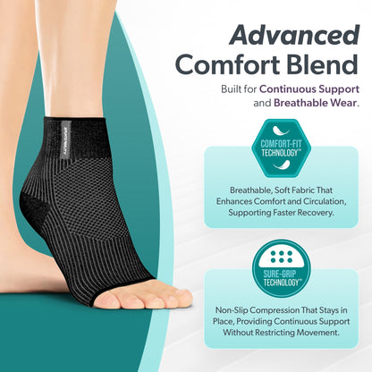 Comfort Knit Ankle Compression Sleeve - Soft Foot Brace for Swelling, Plantar Fasciitis, Tendonitis, Arthritis Pain Relief (1 Sleeve)