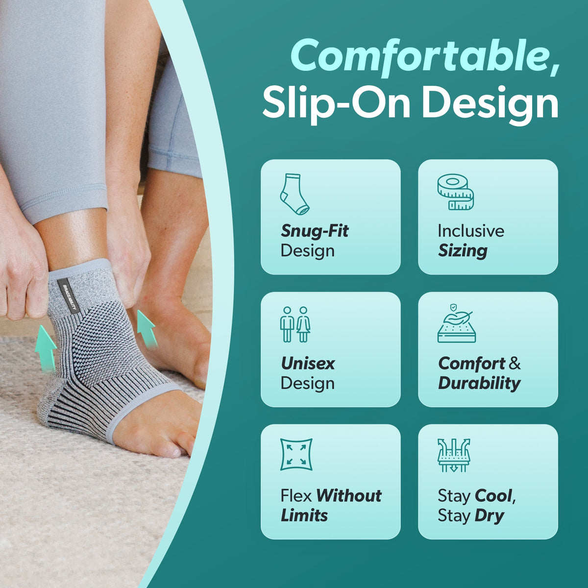 Comfort Knit Ankle Compression Sleeve - Soft Foot Brace for Swelling, Plantar Fasciitis, Tendonitis, Arthritis Pain Relief (1 Sleeve)