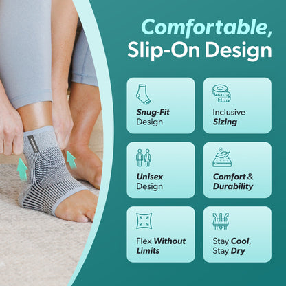 Comfort Knit Ankle Compression Sleeve - Soft Foot Brace for Swelling, Plantar Fasciitis, Tendonitis, Arthritis Pain Relief (1 Sleeve)