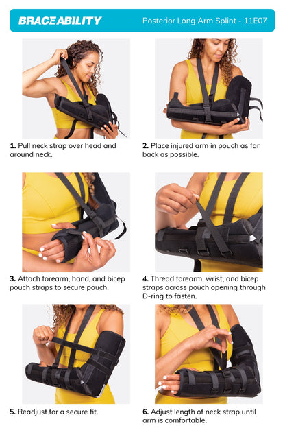 Posterior Long Arm Splint | Elbow Immobilizer Forearm Brace for Fracture Pain Relief With Support Sling