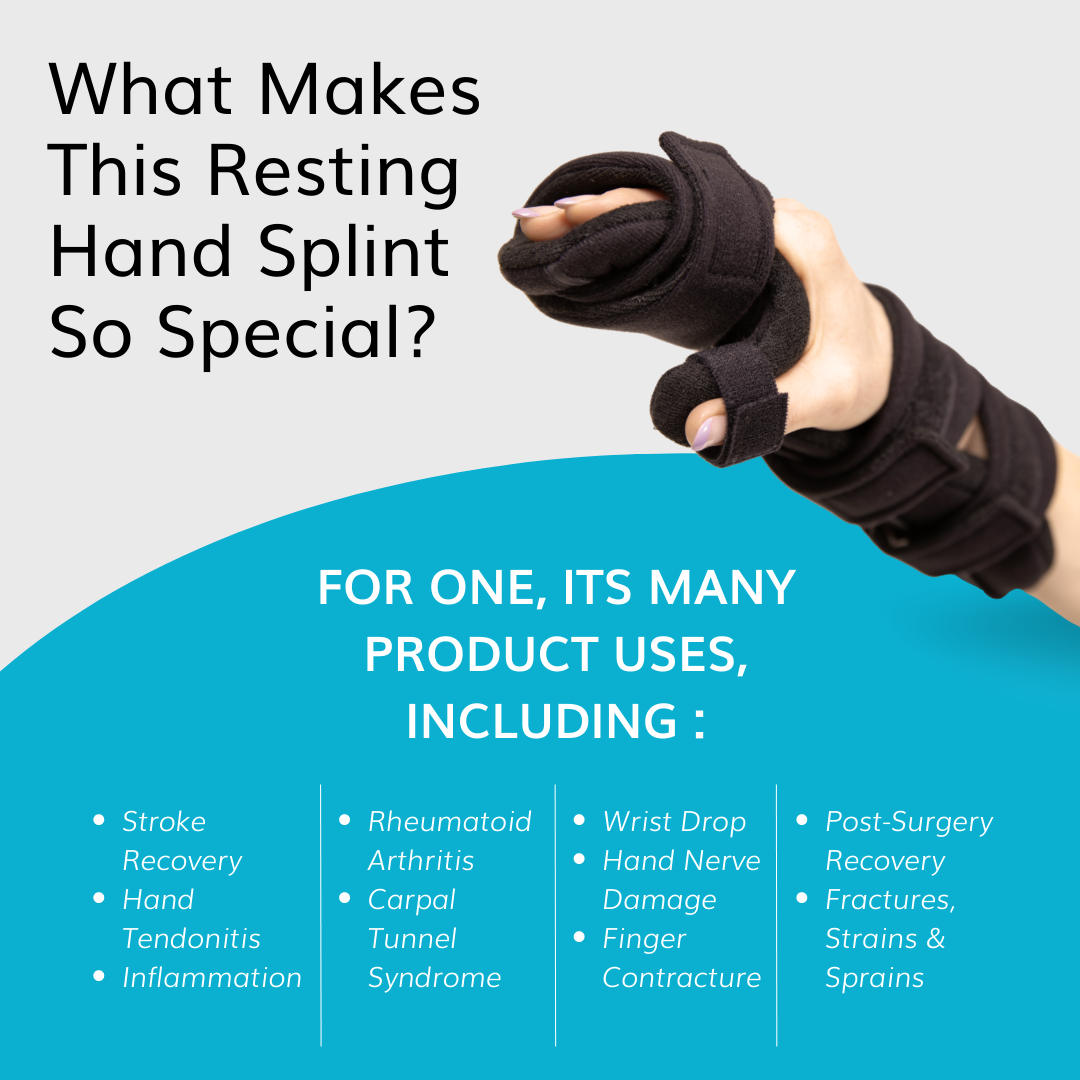 Resting Hand Splint | Day or Night Soft Wrist and Finger Immobilizer Brace for Surgery or Stroke Recovery