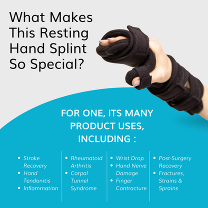 Resting Hand Splint | Day or Night Soft Wrist and Finger Immobilizer Brace for Surgery or Stroke Recovery