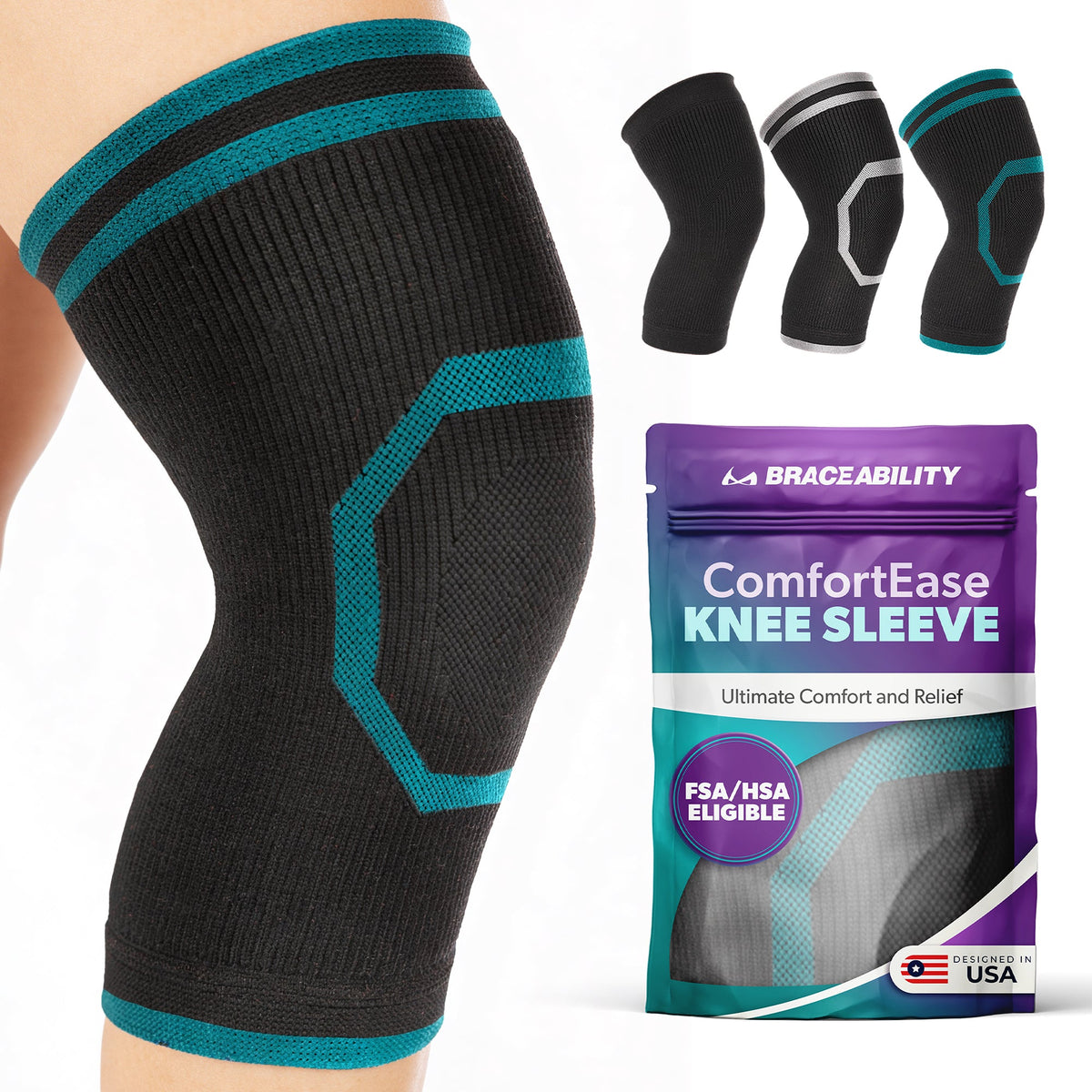 ComfortEase Knee Compression Sleeve for Everyday Wear - Support Brace for Bursitis, Arthritis, and Knee Pain Relief