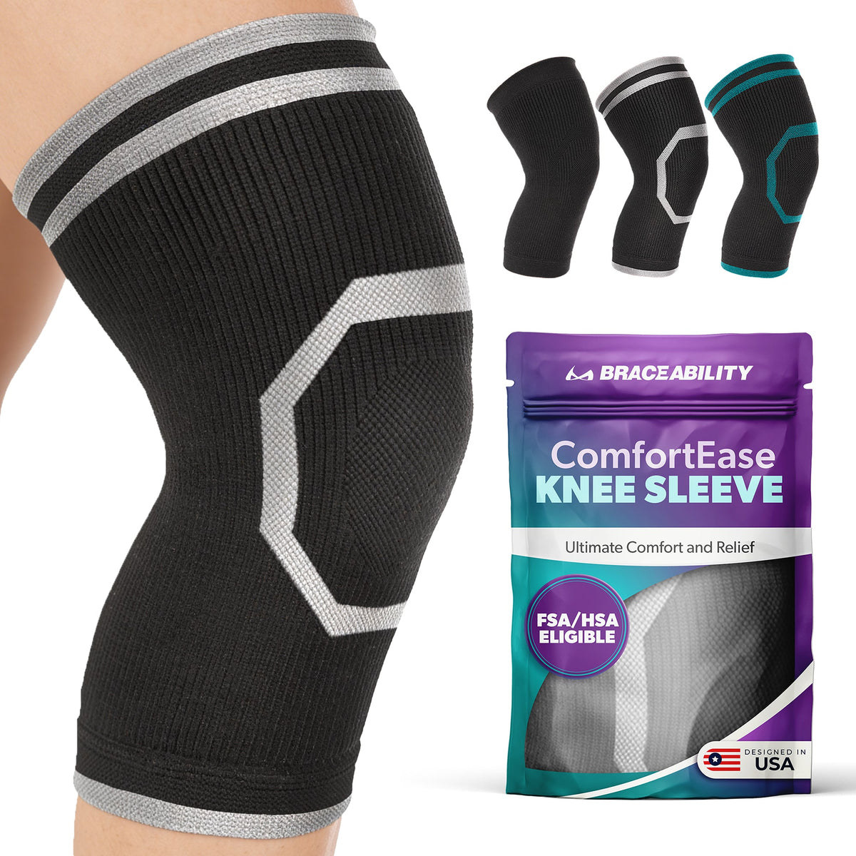 ComfortEase Knee Compression Sleeve for Everyday Wear - Support Brace for Bursitis, Arthritis, and Knee Pain Relief