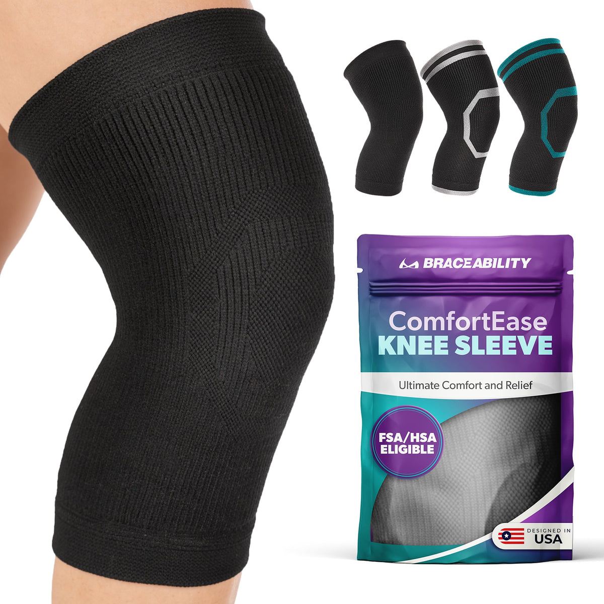 ComfortEase Knee Compression Sleeve for Everyday Wear - Support Brace for Bursitis, Arthritis, and Knee Pain Relief