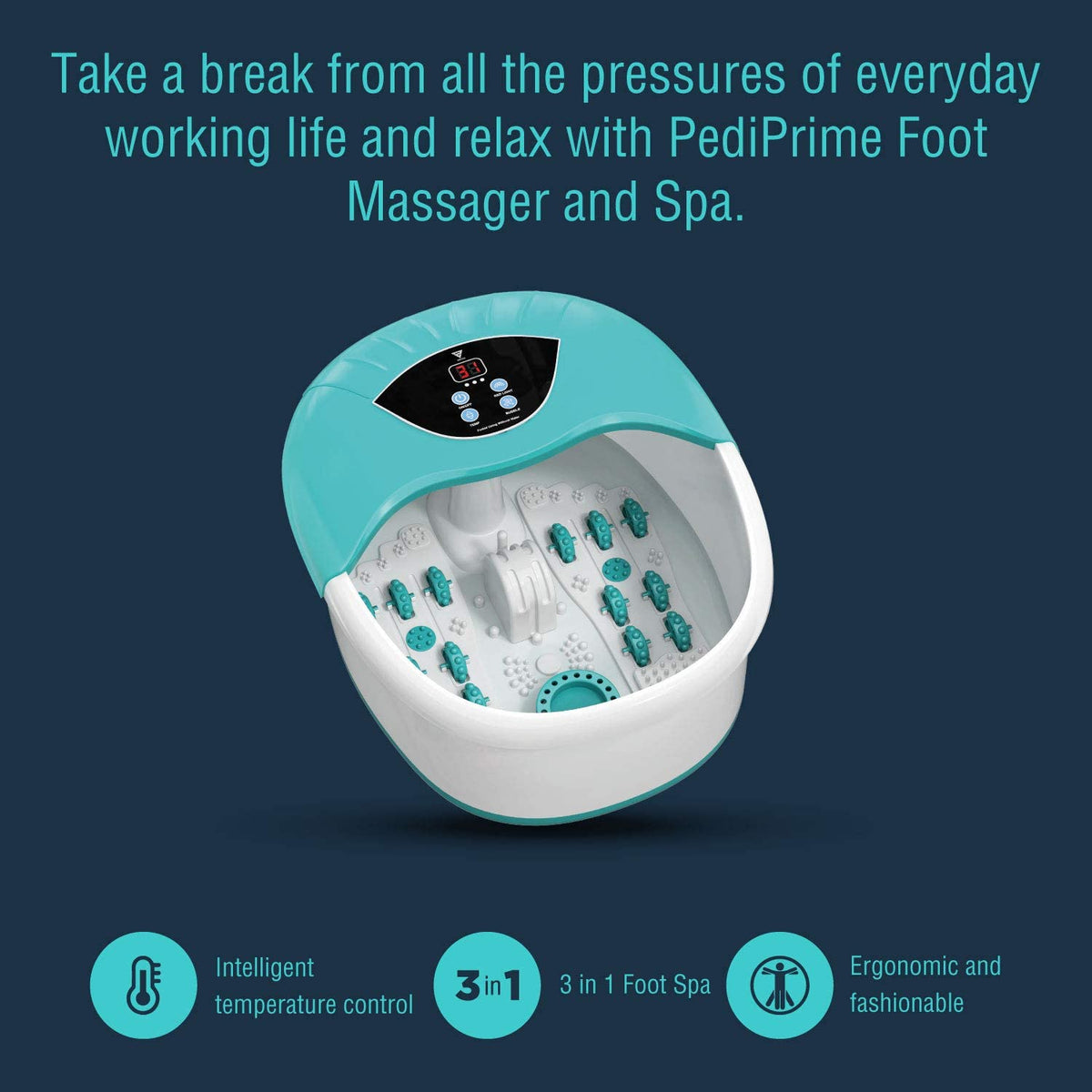 New 5-in-1 Foot Spa and Bath Massager with Heat – Stress Relief, Bubbles, Vibration, and Massage Rollers | Model 1224FS
