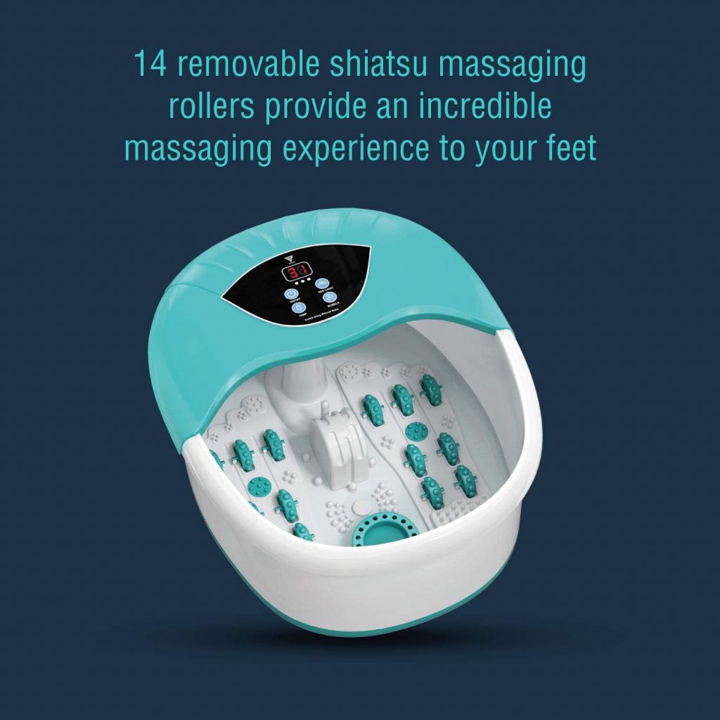 New 5-in-1 Foot Spa and Bath Massager with Heat – Stress Relief, Bubbles, Vibration, and Massage Rollers | Model 1224FS