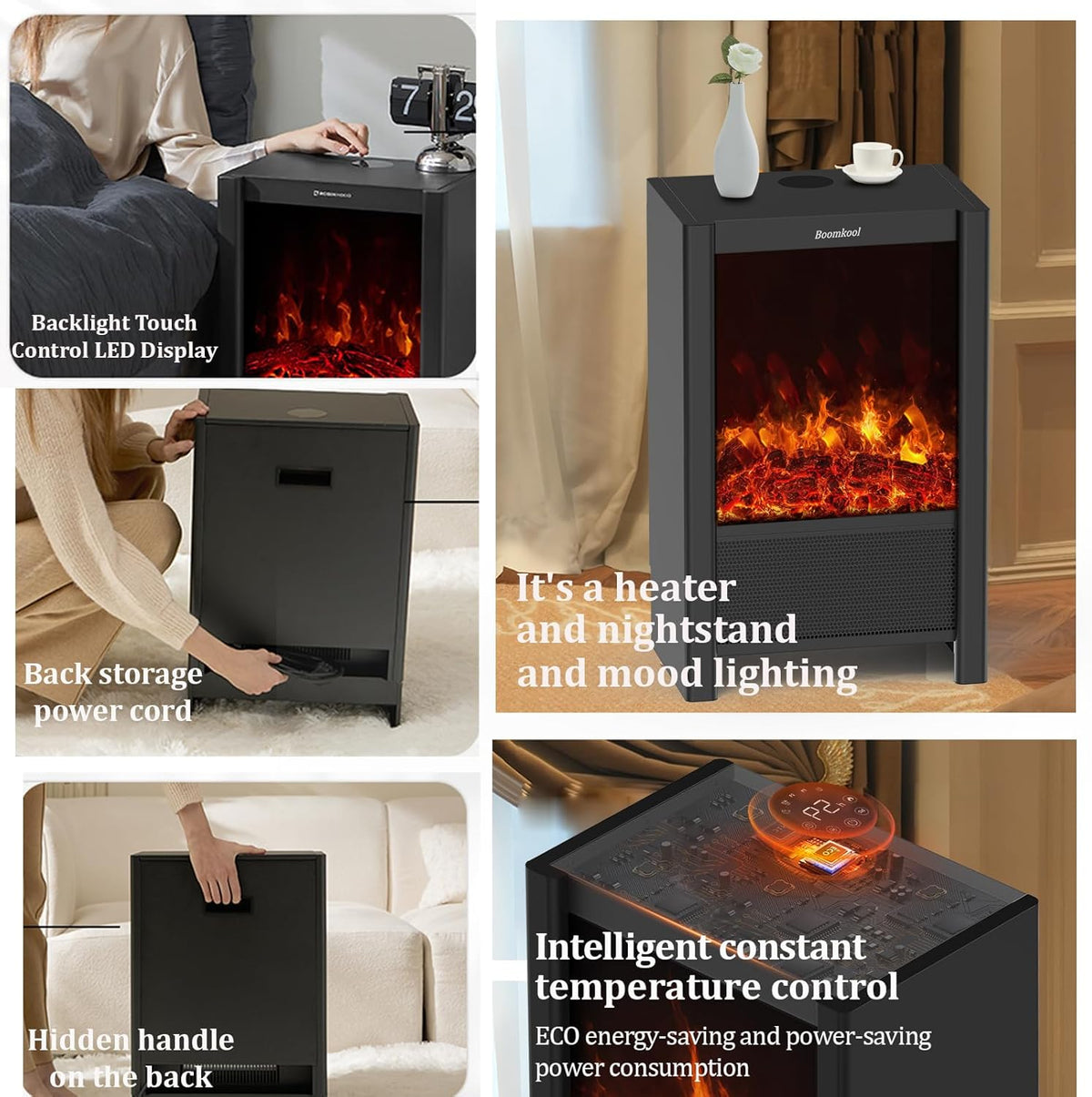 1500W Indoor Electric Space Heater with 3D Flame Effect – Portable Fireplace Heater with Remote & ECO Mode