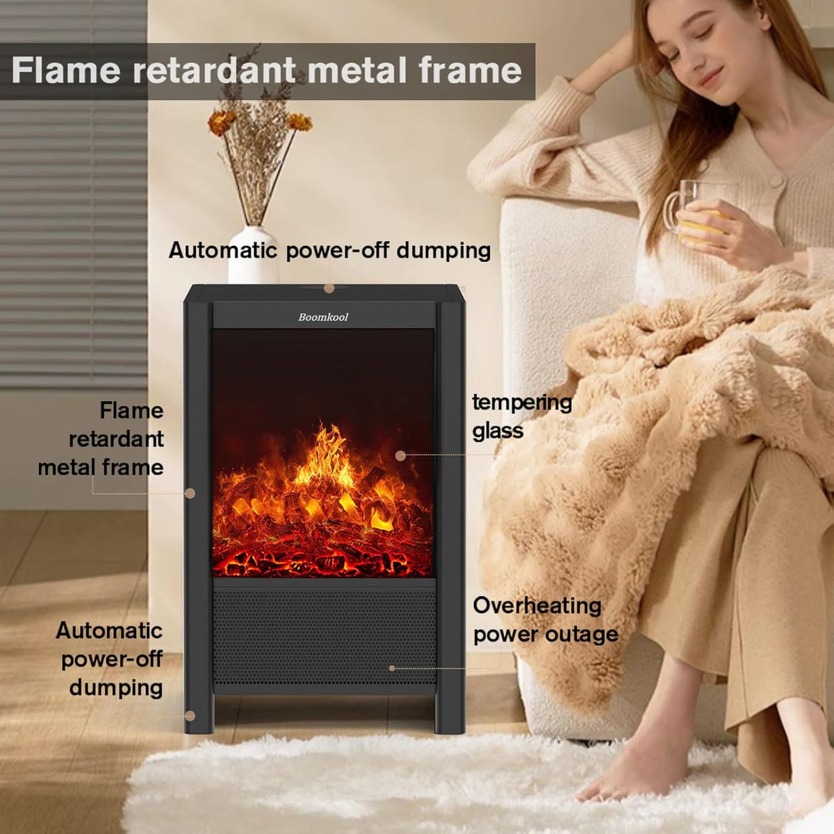 1500W Indoor Electric Space Heater with 3D Flame Effect – Portable Fireplace Heater with Remote & ECO Mode