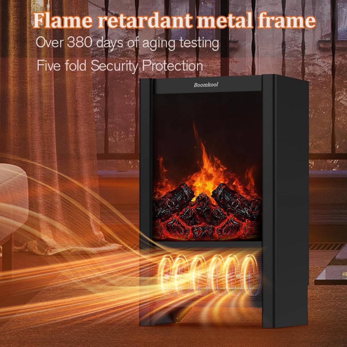 1500W Indoor Electric Space Heater with 3D Flame Effect – Portable Fireplace Heater with Remote & ECO Mode
