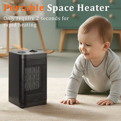 1500W Portable Space Heater – Fast Heating Ceramic Mini Heater with Adjustable Thermostat & Tip-Over Protection – AMSWH06M
