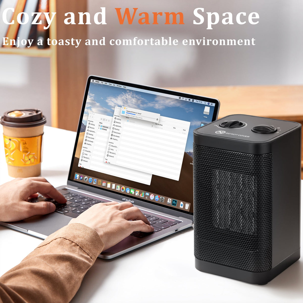 1500W Portable Space Heater – Fast Heating Ceramic Mini Heater with Adjustable Thermostat & Tip-Over Protection – AMSWH06M