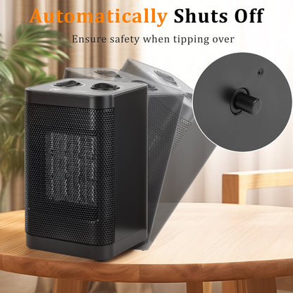1500W Portable Space Heater – Fast Heating Ceramic Mini Heater with Adjustable Thermostat & Tip-Over Protection – AMSWH06M