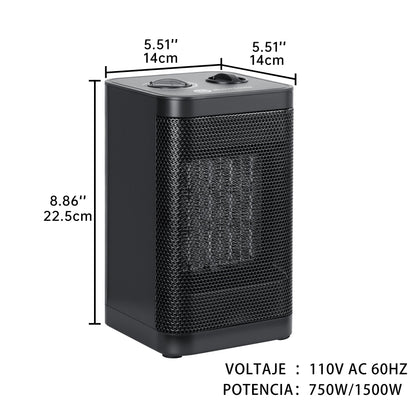 1500W Portable Space Heater – Fast Heating Ceramic Mini Heater with Adjustable Thermostat & Tip-Over Protection – AMSWH06M