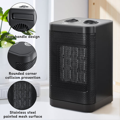 1500W Portable Space Heater – Fast Heating Ceramic Mini Heater with Adjustable Thermostat & Tip-Over Protection – AMSWH06M