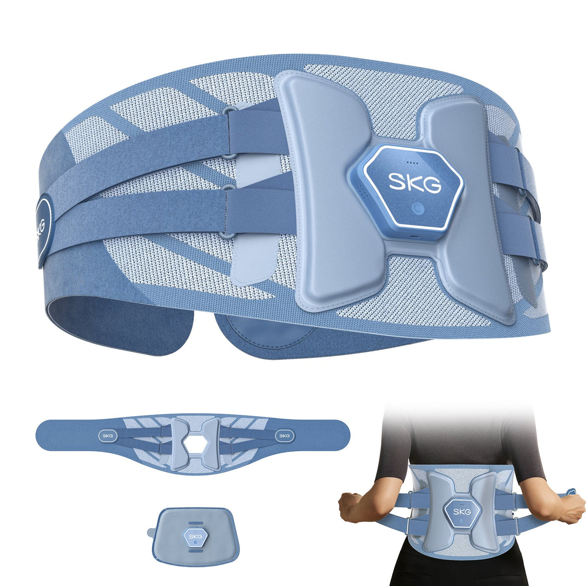 SKG Heated Lumbar Support Massager Belt with 4 Massage Nodes, 3 Heat Levels & Rechargeable Battery QS300