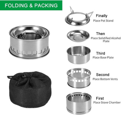 Stainless Steel Wood-Burning Camping Stove – Portable Outdoor Cooking & Heating S1316