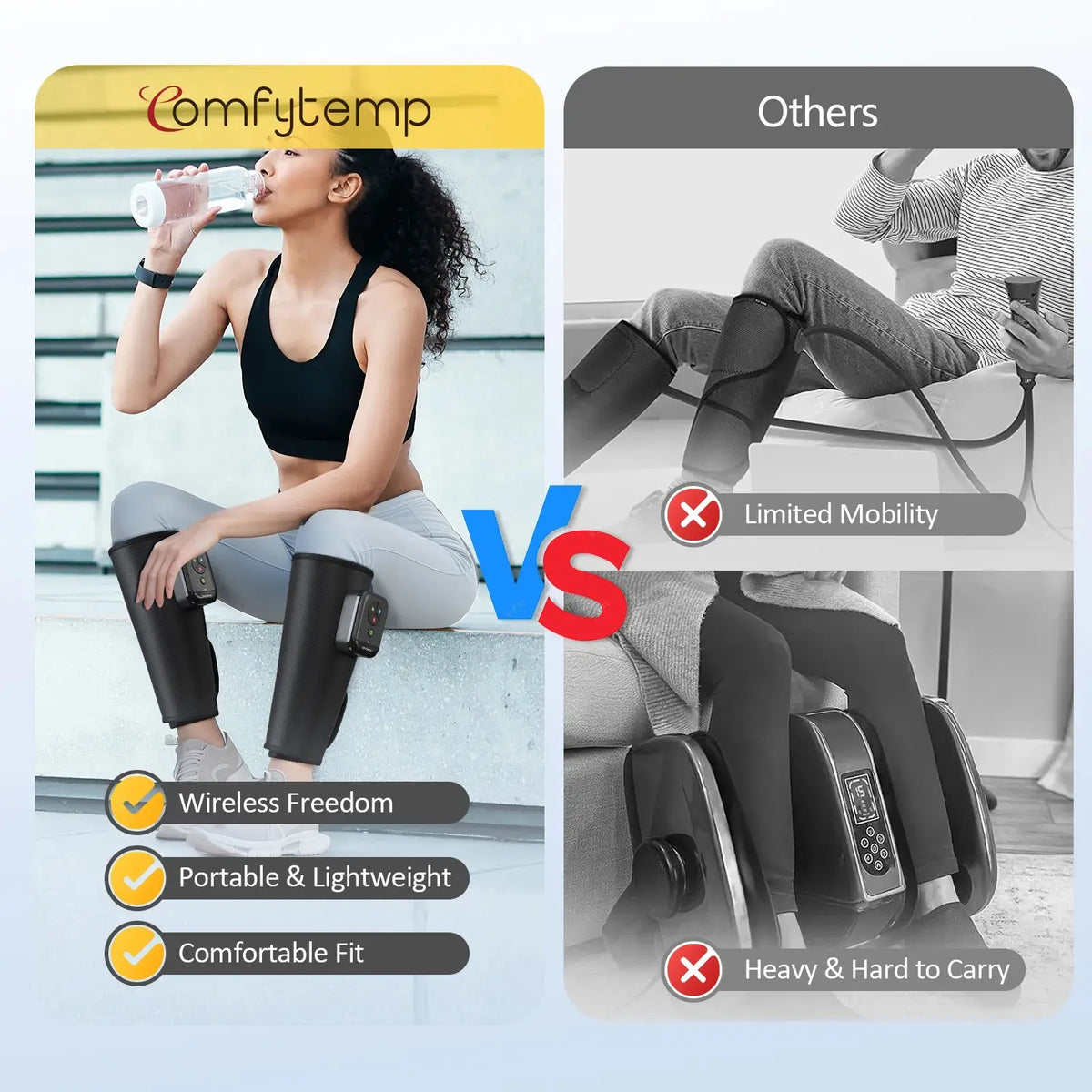 Portable Air Compression Calf Massager with Heat, 2Pack
