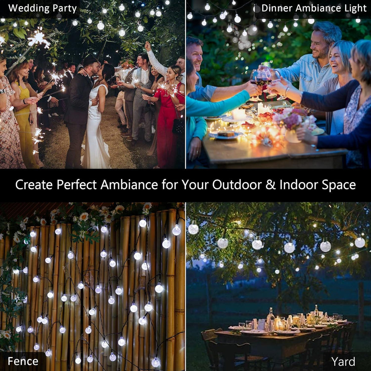35 FT Solar Globe String Lights – 60 LED Outdoor Waterproof Patio & Garden Lights (Warm White / Bright White / RGB)