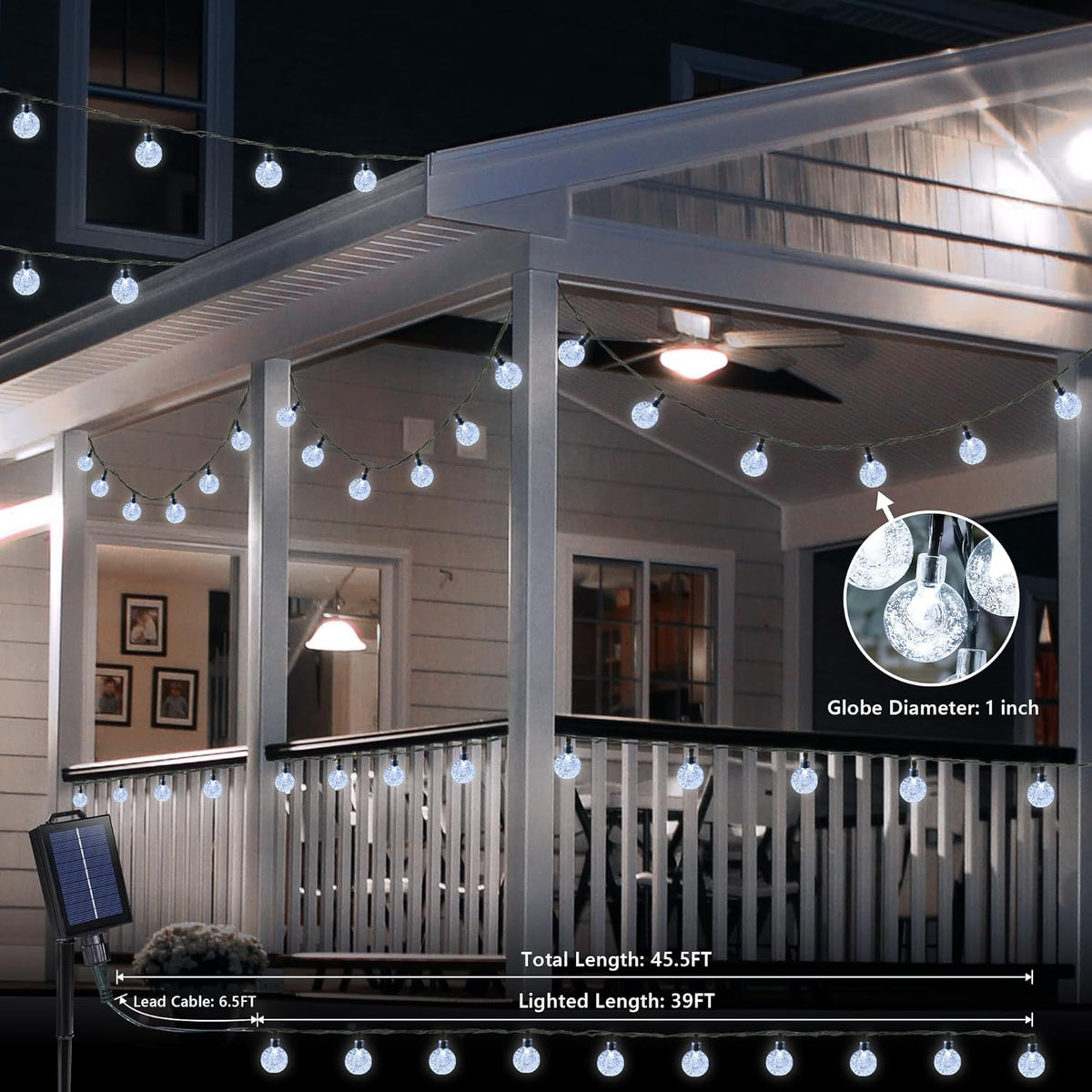 35 FT Solar Globe String Lights – 60 LED Outdoor Waterproof Patio & Garden Lights (Warm White / Bright White / RGB)