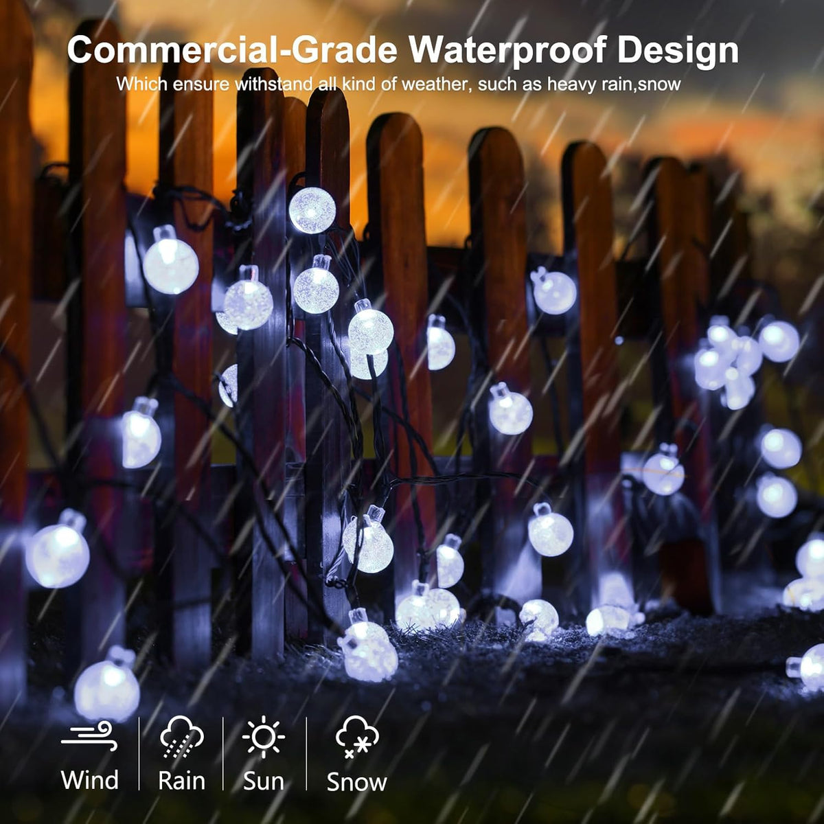 35 FT Solar Globe String Lights – 60 LED Outdoor Waterproof Patio & Garden Lights (Warm White / Bright White / RGB)