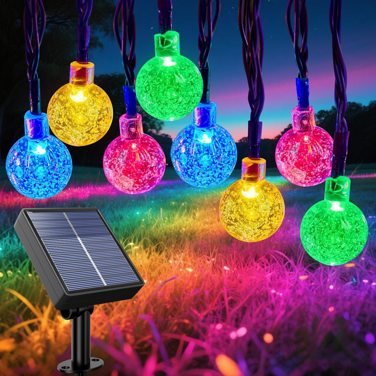 35 FT Solar Globe String Lights – 60 LED Outdoor Waterproof Patio & Garden Lights (Warm White / Bright White / RGB)