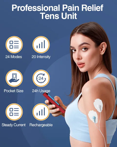 24 Modes TENS Unit Muscle Stimulator, Red Color, Rechargeable Electronic…