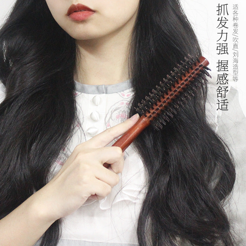 Household Styling Curling Brush Air Bangs Roller Brush Natural Boar Bristle Curling Brush Hairdressing Brush Head Massage Brush - image 2