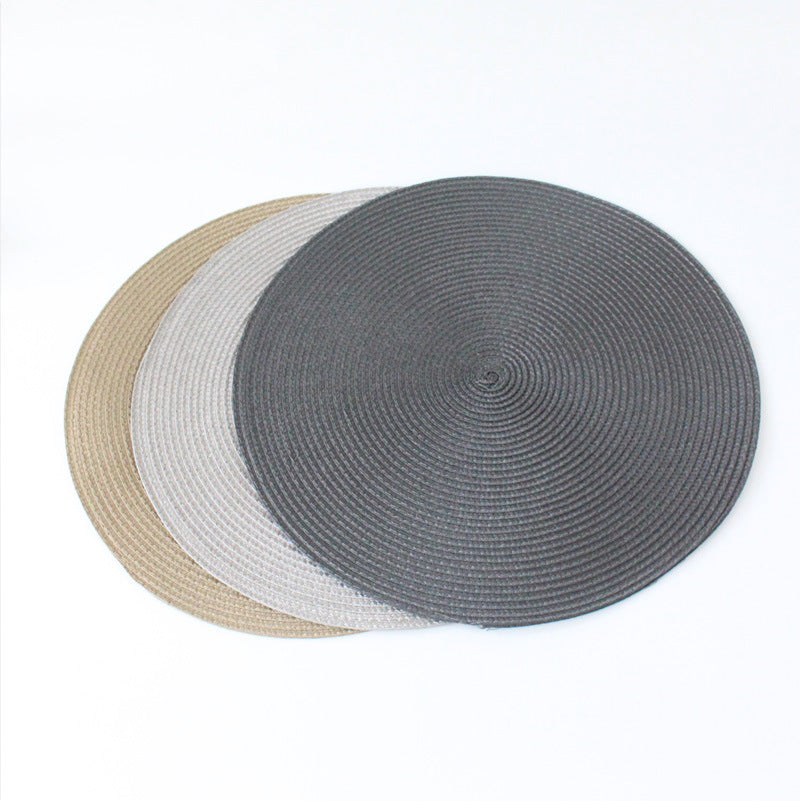 Pp environmental protection hand-woven placemat European and American popular heat insulation mat decorative mat solid color explosion multi-color optional table mat. - image 1