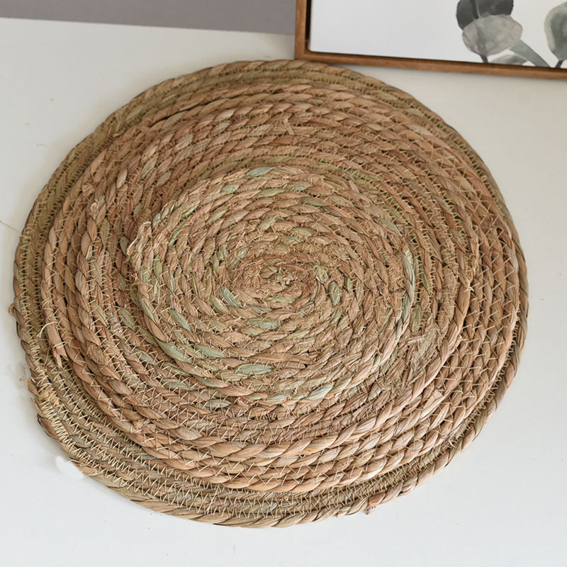 Woven Placemat Japanese Pastoral Style Heat-Insulating Tea Cup Mat Cross-Border Dining Table Coffee Table Straw Woven Round Bowl Mat Pastoral Style - image 4