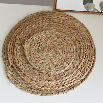 Woven Placemat Japanese Pastoral Style Heat-Insulating Tea Cup Mat Cross-Border Dining Table Coffee Table Straw Woven Round Bowl Mat Pastoral Style - image 4