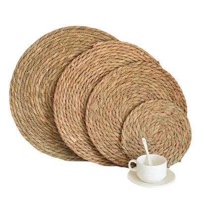 Woven Placemat Japanese Pastoral Style Heat-Insulating Tea Cup Mat Cross-Border Dining Table Coffee Table Straw Woven Round Bowl Mat Pastoral Style - image 5