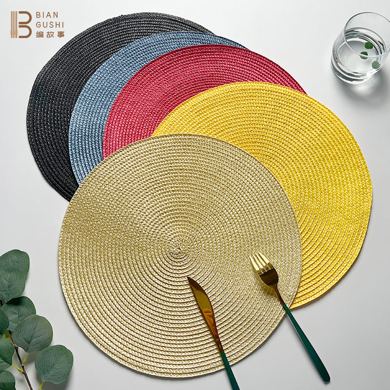 Cross-border simple solid color pp placemat woven round heat insulation mat placemat anti-hot placemat western placemat cup bowl mat - image 1