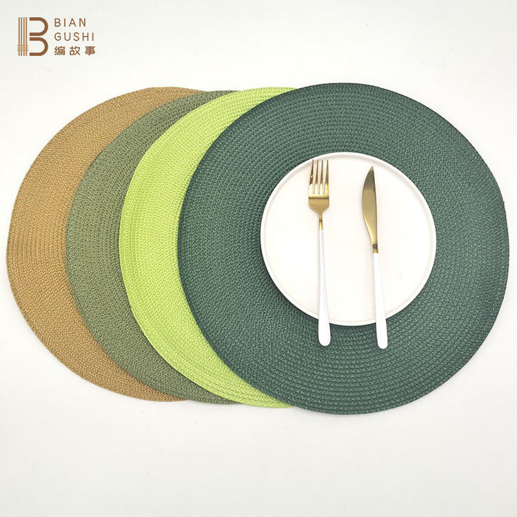 Cross-border simple solid color pp placemat woven round heat insulation mat placemat anti-hot placemat western placemat cup bowl mat - image 2