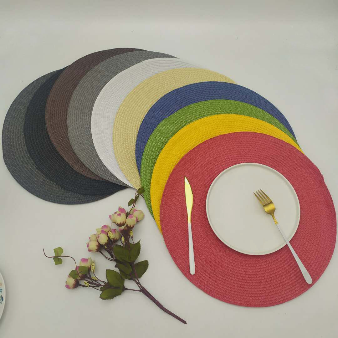 Cross-border simple solid color pp placemat woven round heat insulation mat placemat anti-hot placemat western placemat cup bowl mat - image 3