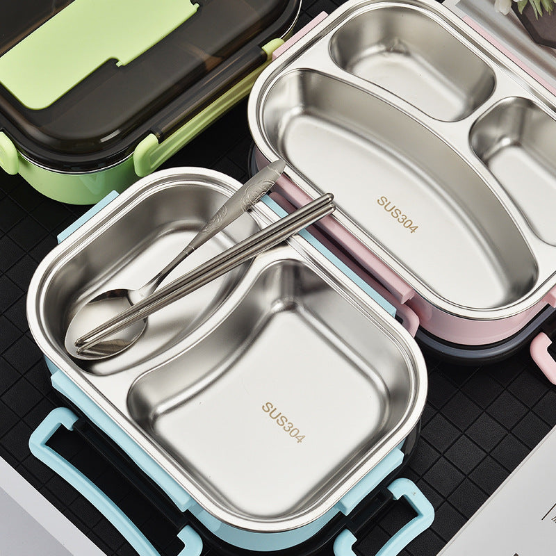 Lunch box 304 stainless steel compartment lunch box thickened insulation heating fast food box student office worker passenger lunch box - image 2
